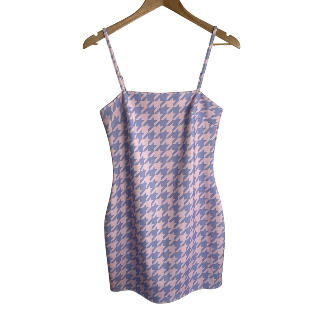 Sugar Thrillz Pink  Mini Dress in Houndstooth Pattern Size Medium dollskill